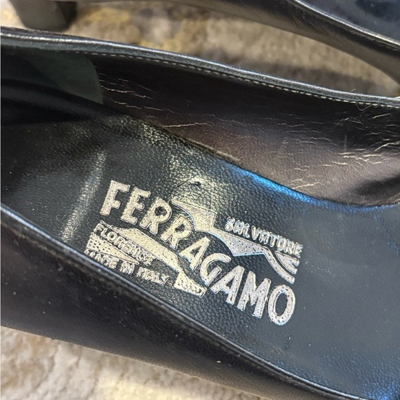 Ferragamo Black Leather Heel Shoes Silver Buckle Logo - Picture 6 of 16